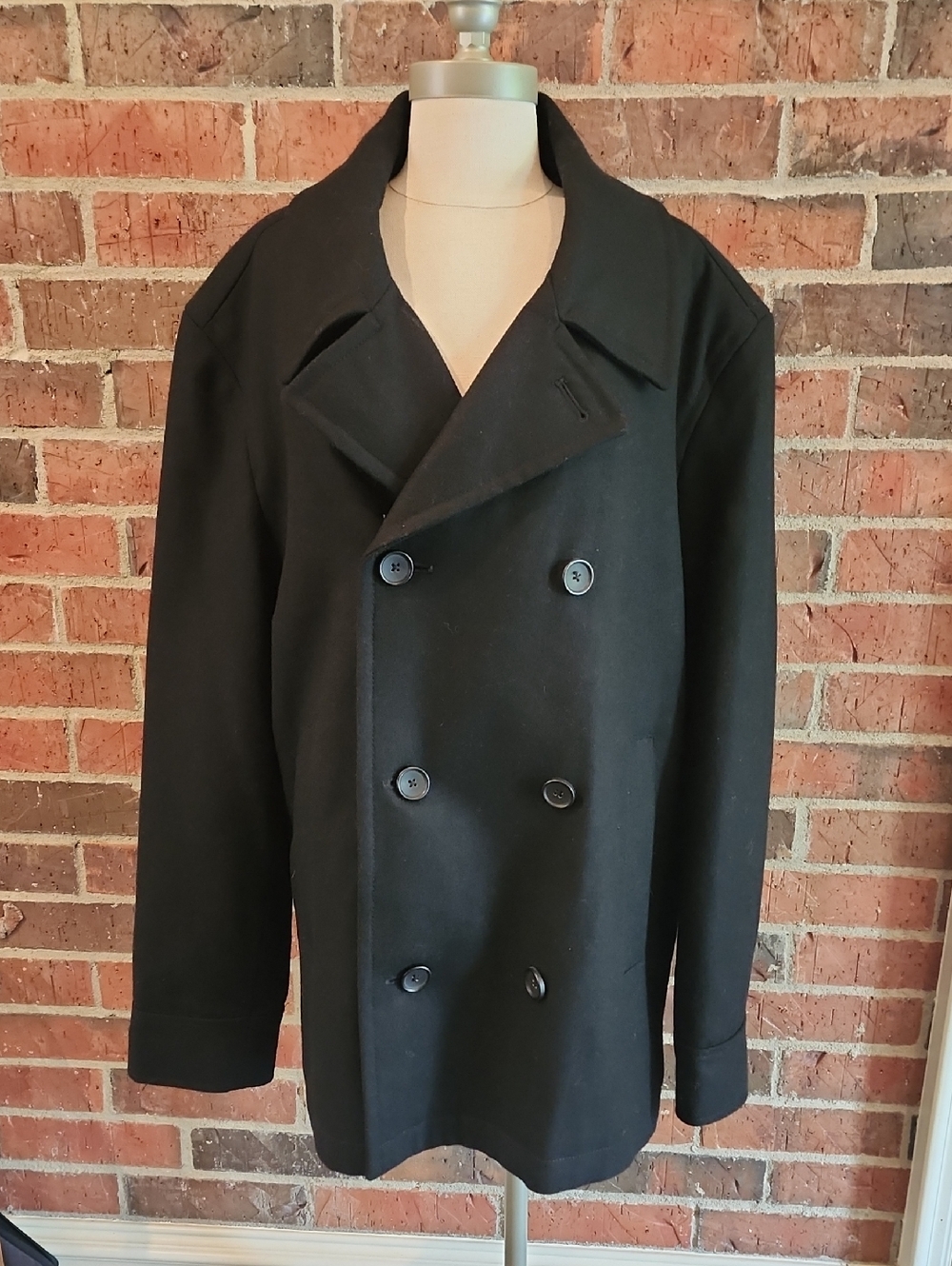 Merona Mens Black Double-Breasted Pea Coat Front Pockets Fully Lined XL